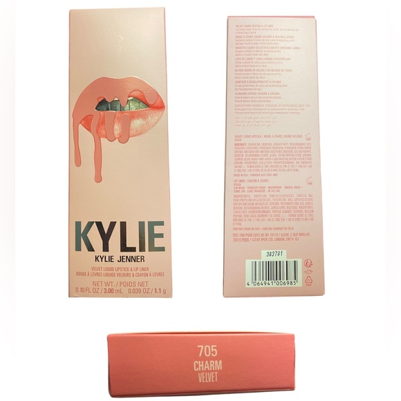 KYLIE COSMETICS Velvet Lip Kit in Color Charm (705) w/3 piece Bag Set 🆕 - Picture 7 of 11